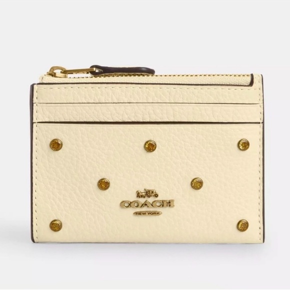 Coach Handbags - Coach Mini Skinny ID Card Case with Crystal Rivets Moonlight Pebble Leather NWT